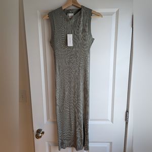 Green Olive Rib Knit Midi Dress
